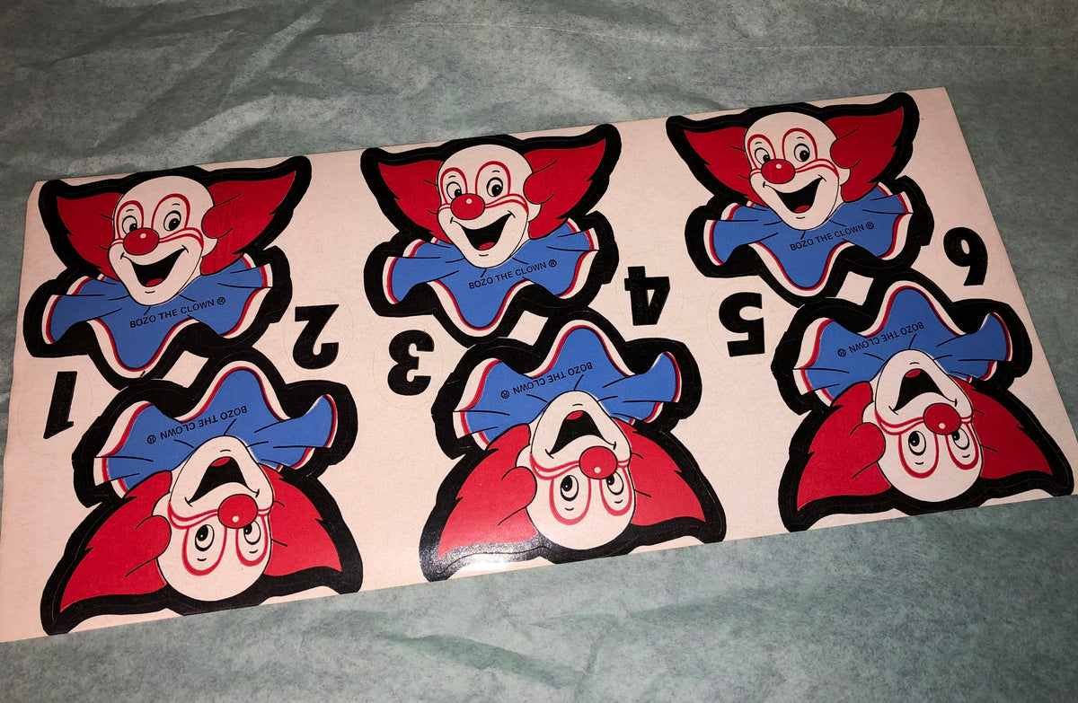 Vintage Unused Bozo the Clown Bucket Stickers Atomic Kitsch Mart