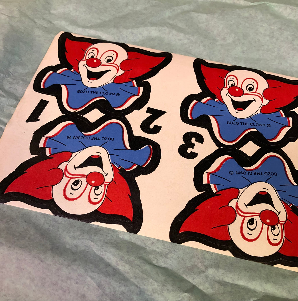 Vintage Unused Bozo the Clown Bucket Stickers Atomic Kitsch Mart