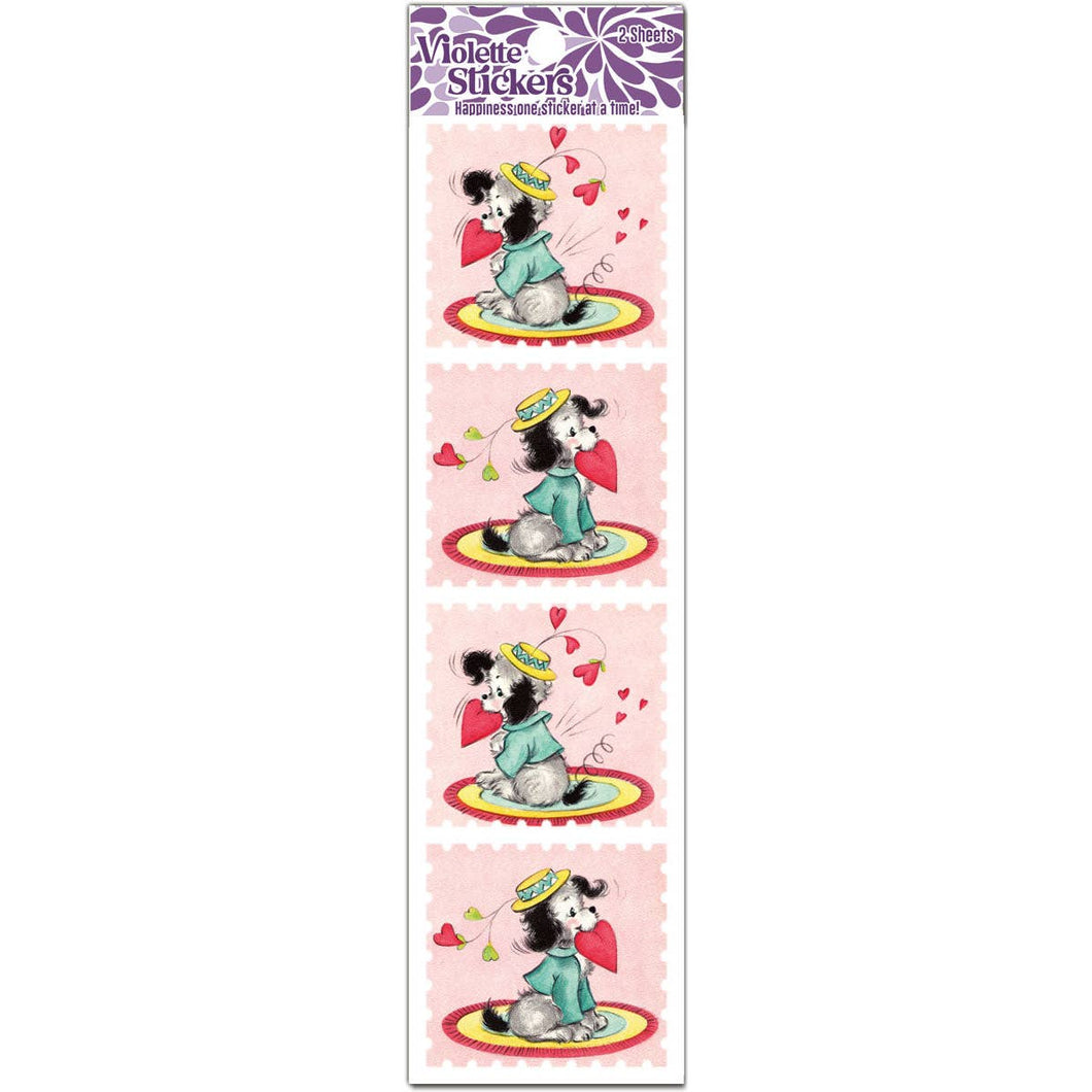 Adorable Retro Look Dog With Heart Sticker Pack