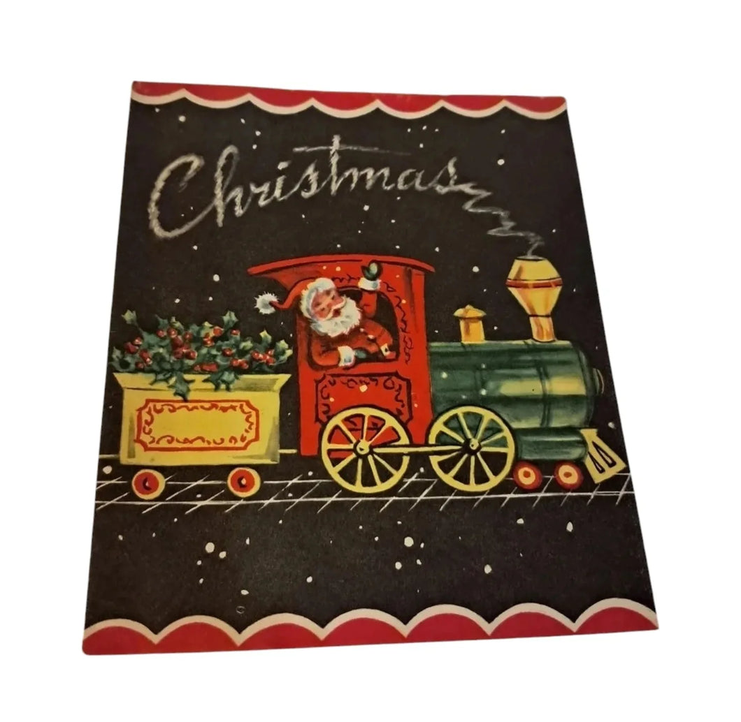 Adorable Santa Claus in Train Used Christmas Card