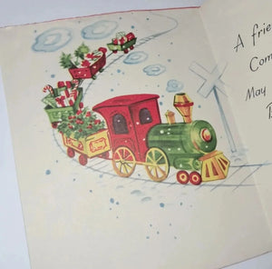 Adorable Santa Claus in Train Used Christmas Card