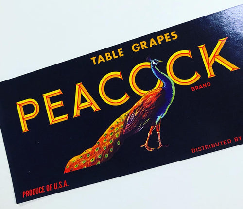 Unused Peacock Fruit Crate Label