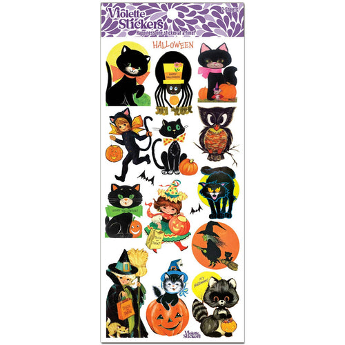 Adorable Retro Look Halloween Cats and Spider Stickers Pack