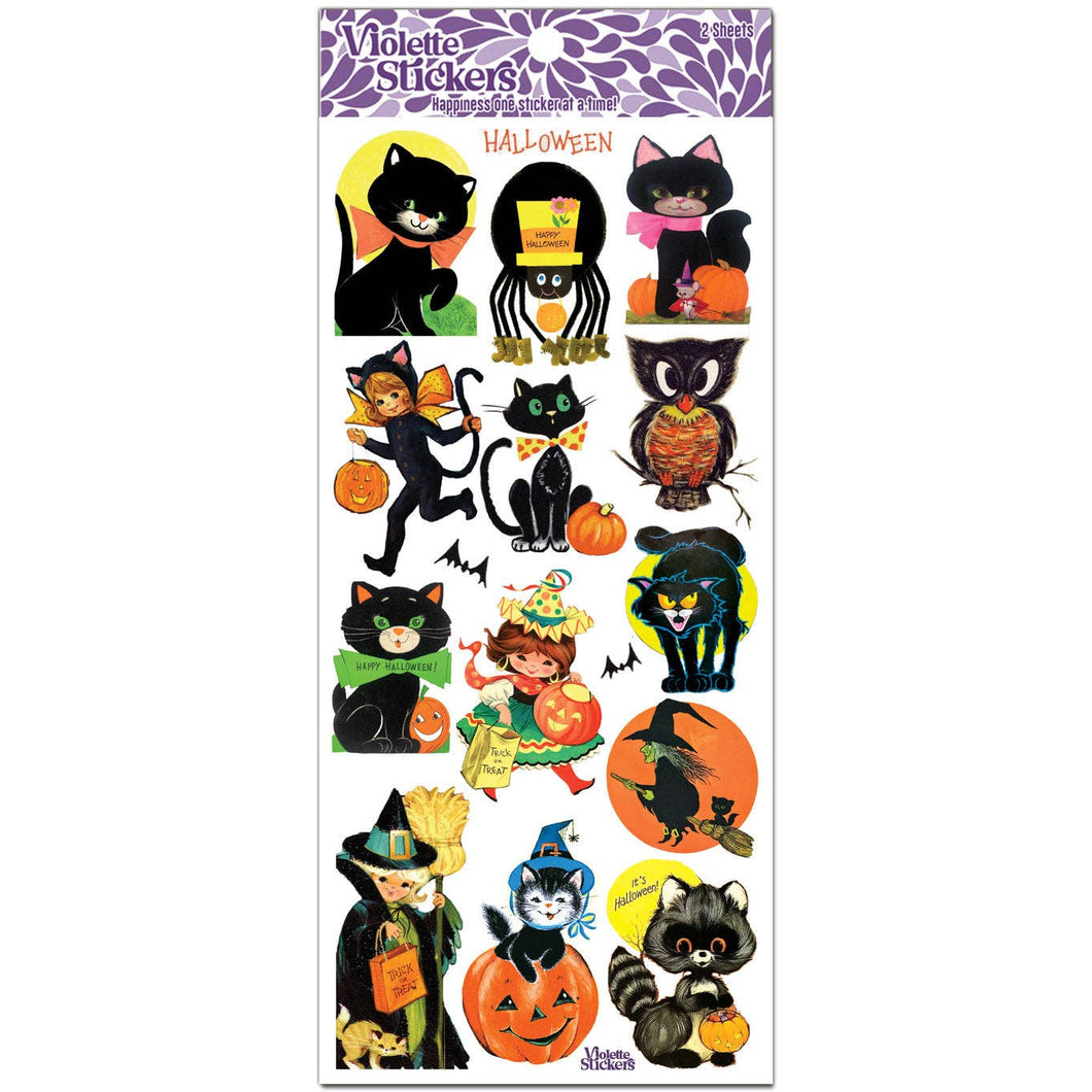 Adorable Retro Look Halloween Cats and Spider Stickers Pack