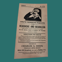 Load image into Gallery viewer, 1900's Dref's Empty Headache Powders Envelope