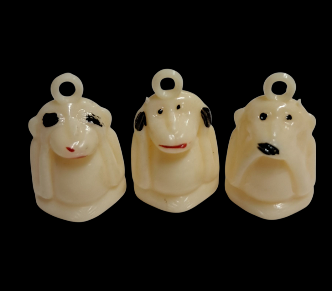 1960s See Hear Speak No Evil Monkey Charms Set