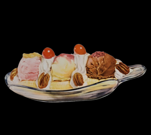1950’s Cardboard Die Cut Banana Split Soda Fountain Diner Sign