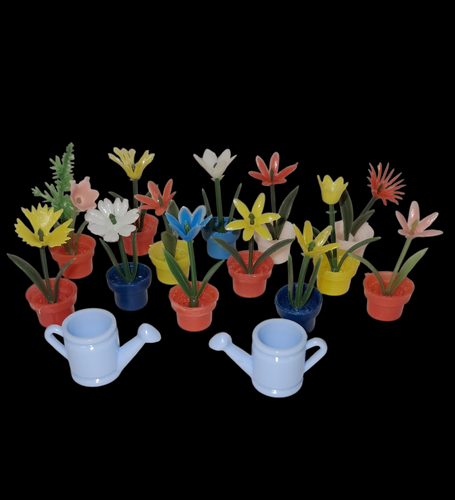 2 Mini Vintage Gumball Flowers and Watering Can