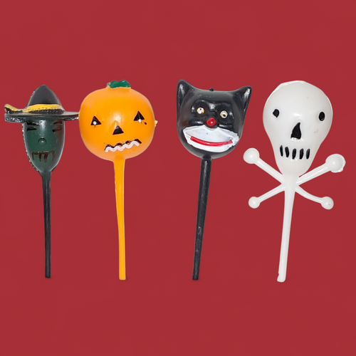 Retro Look Halloween Cake Picks Witch Pumpkin Skeleton Cat