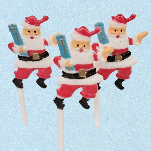 8 pcs Retro Look Santa Holding Gift Cake Picks