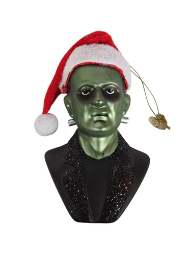 Frankenstein With Santa Hat Glass Christmas Ornament