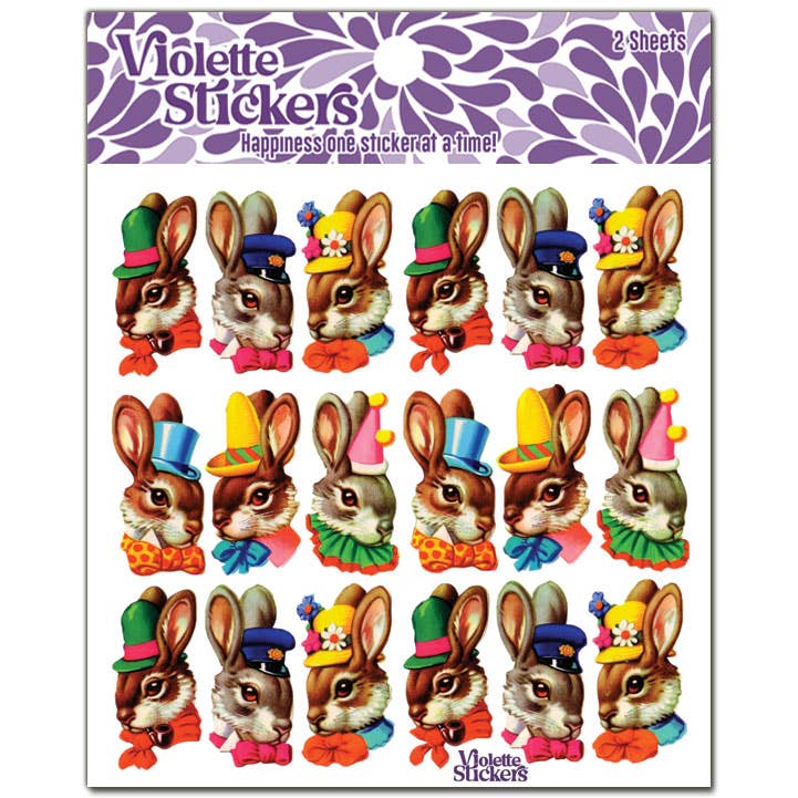 Vintage Look Party Bunnies Stickers Pack
