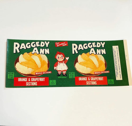 1970’s Unused Raggedy Ann Fruit Can Label