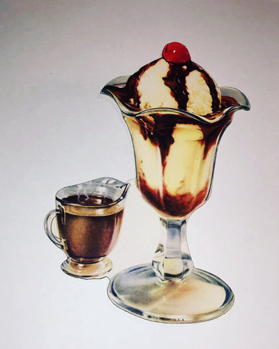 1950’s Hot Fudge Sundae with Pitcher Diecut Cardboard Sign