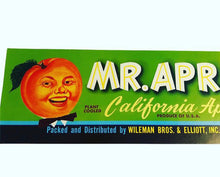 Load image into Gallery viewer, Anthropomorphic Mr. Apricot Fruit Crate Label