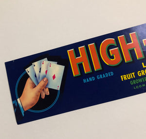 Unused High Hand Fruit Crate Label