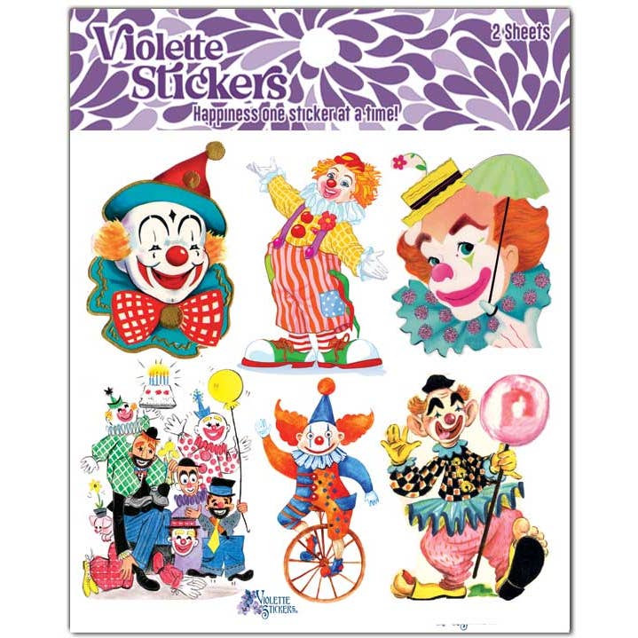 Retro Look Cheery Clowns Sticker Pack