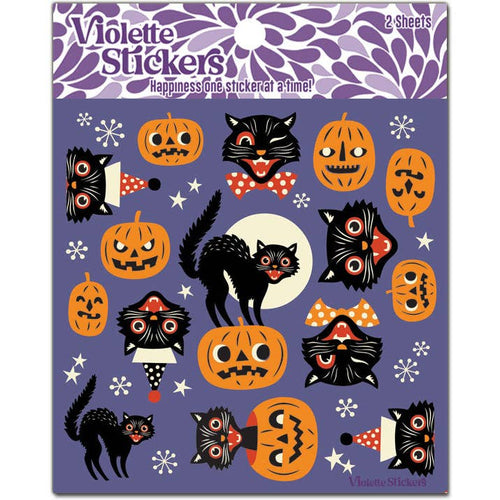Retro Look Black Cats and Pumpkins Sticker Pack
