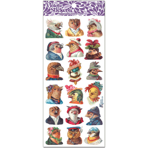 Fun Vintage Dressed Bird Stickers Pack