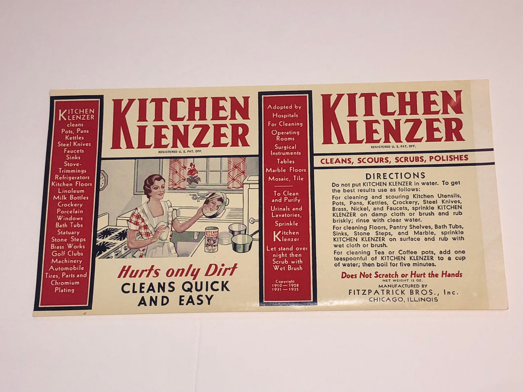 Unused 1930’s Kitchen Klenzer Label