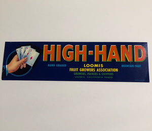 Unused High Hand Fruit Crate Label