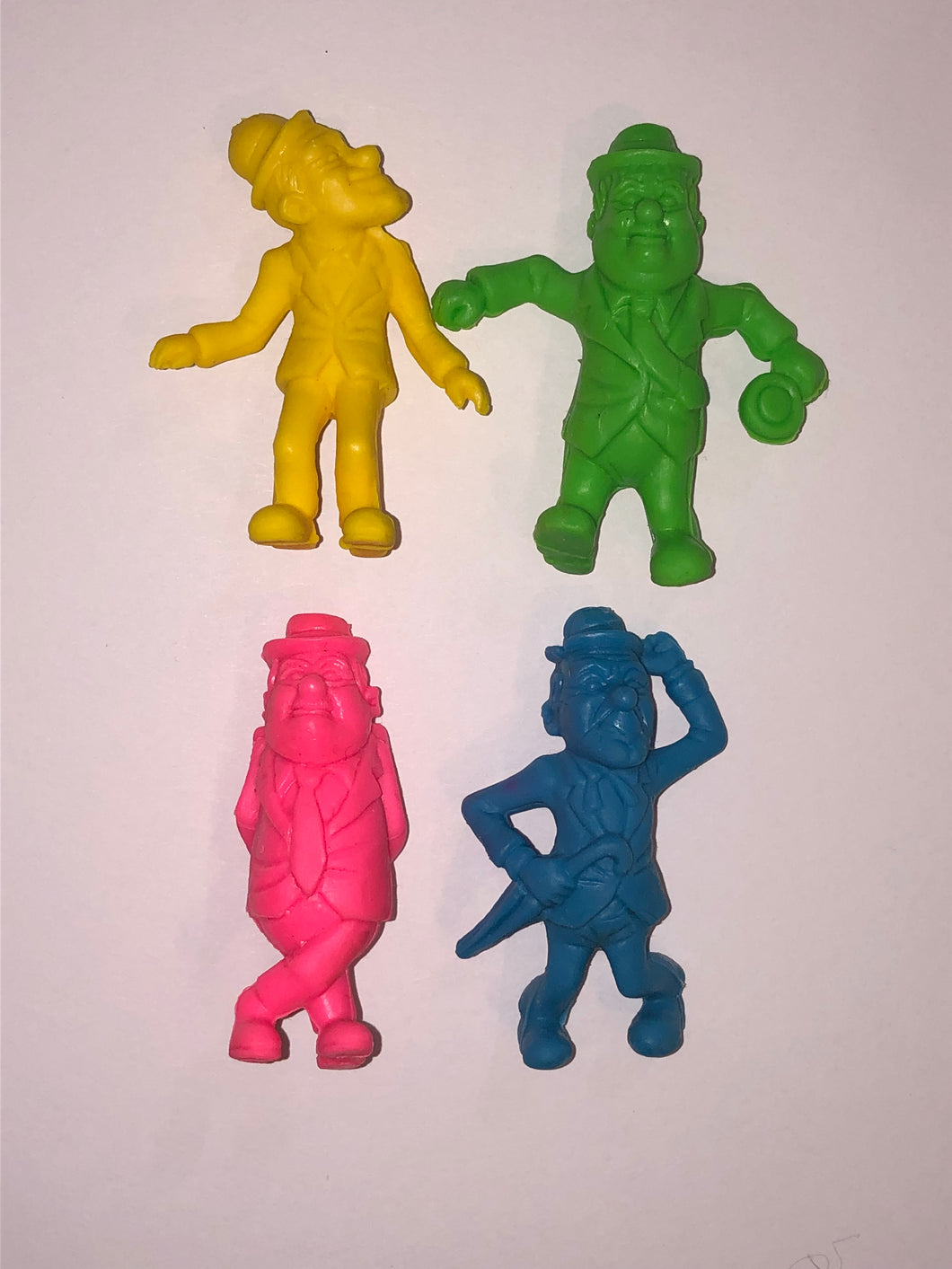 1983 Laurel and Hardy Colorful Erasers Set of 4