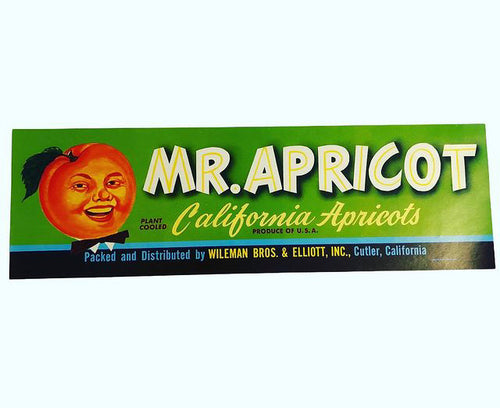 Anthropomorphic Mr. Apricot Fruit Crate Label