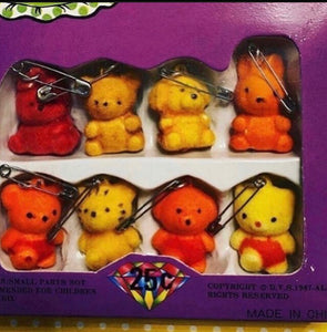 1987 Wearable Flocked Animal Pins in Vending Box