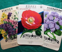 Load image into Gallery viewer, Unused 1950’s Ageratum, Poppy, or Statice Seed Pack Choice