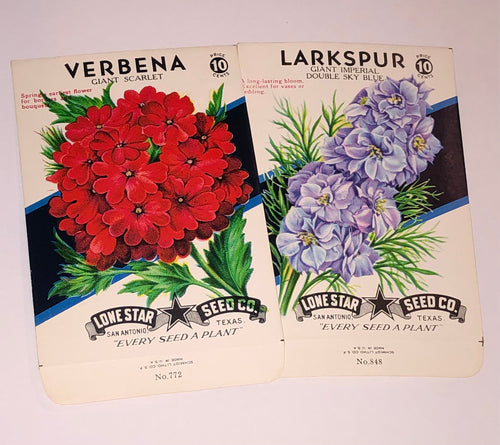 Unused 1950’s Larkspur or Verbena Seed Pack Choice