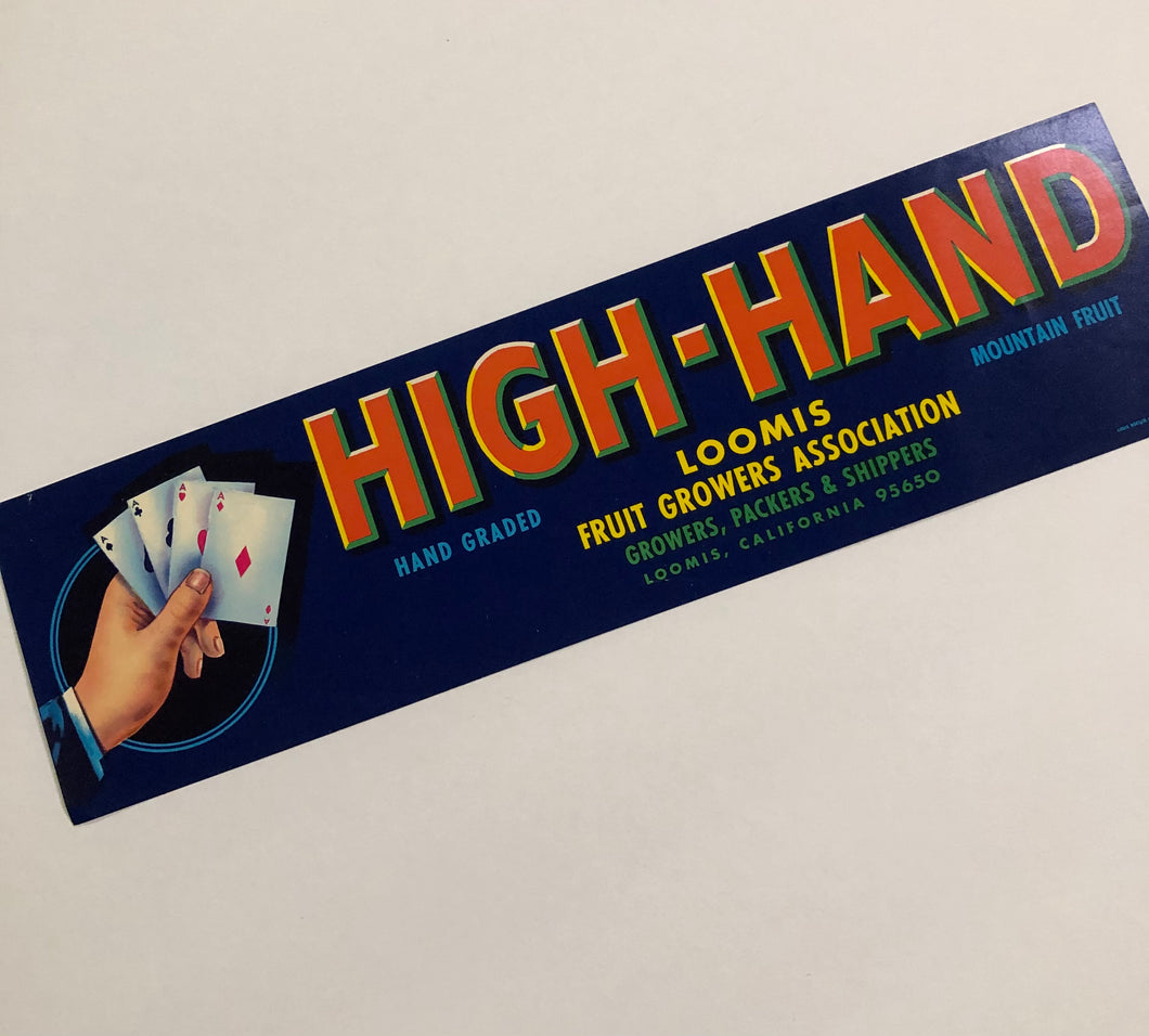 Unused High Hand Fruit Crate Label