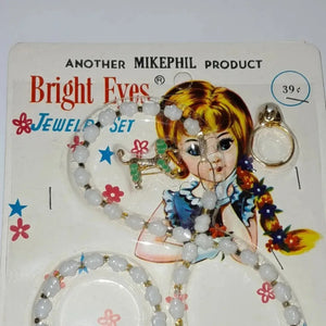 Mid Century Bright Eyes Kids Jewelry Set With Poodle Ring