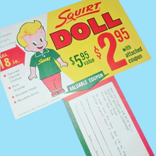 Load image into Gallery viewer, 1962 Squirt Soda Doll Bottle Insert Offer