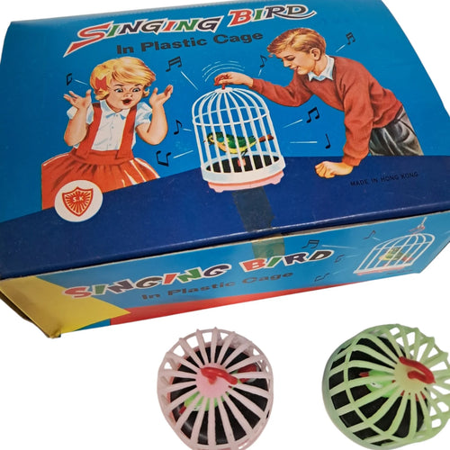 Mid Century Dime Store Plastic Bird in Cage Toys
