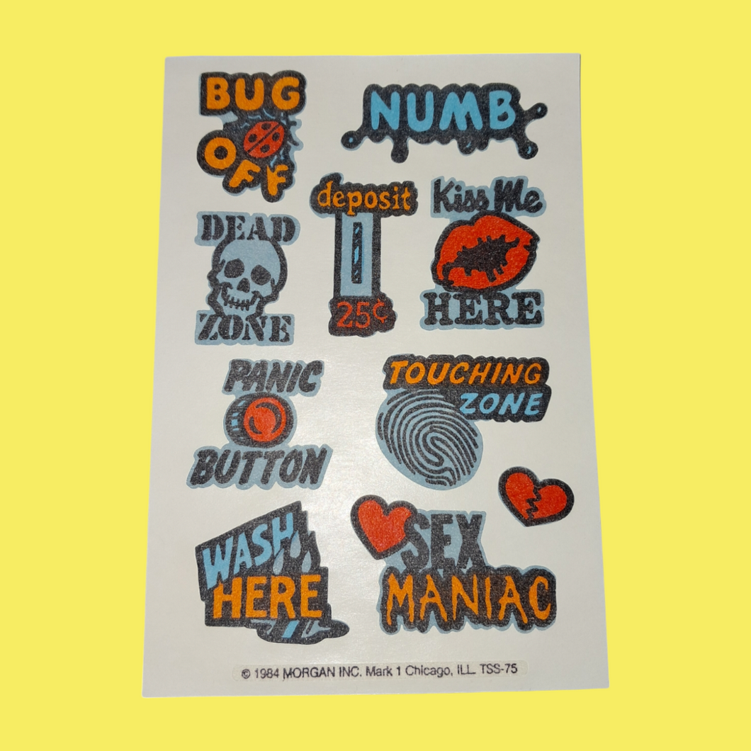 1980’s Assorted Silly Temporary Tattoos Choice