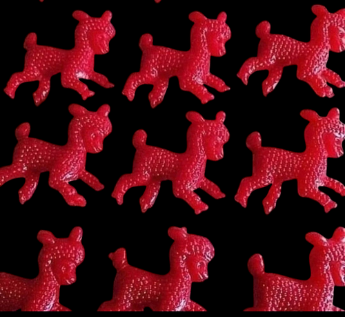 4pcs Red Vintage Plastic Lambs