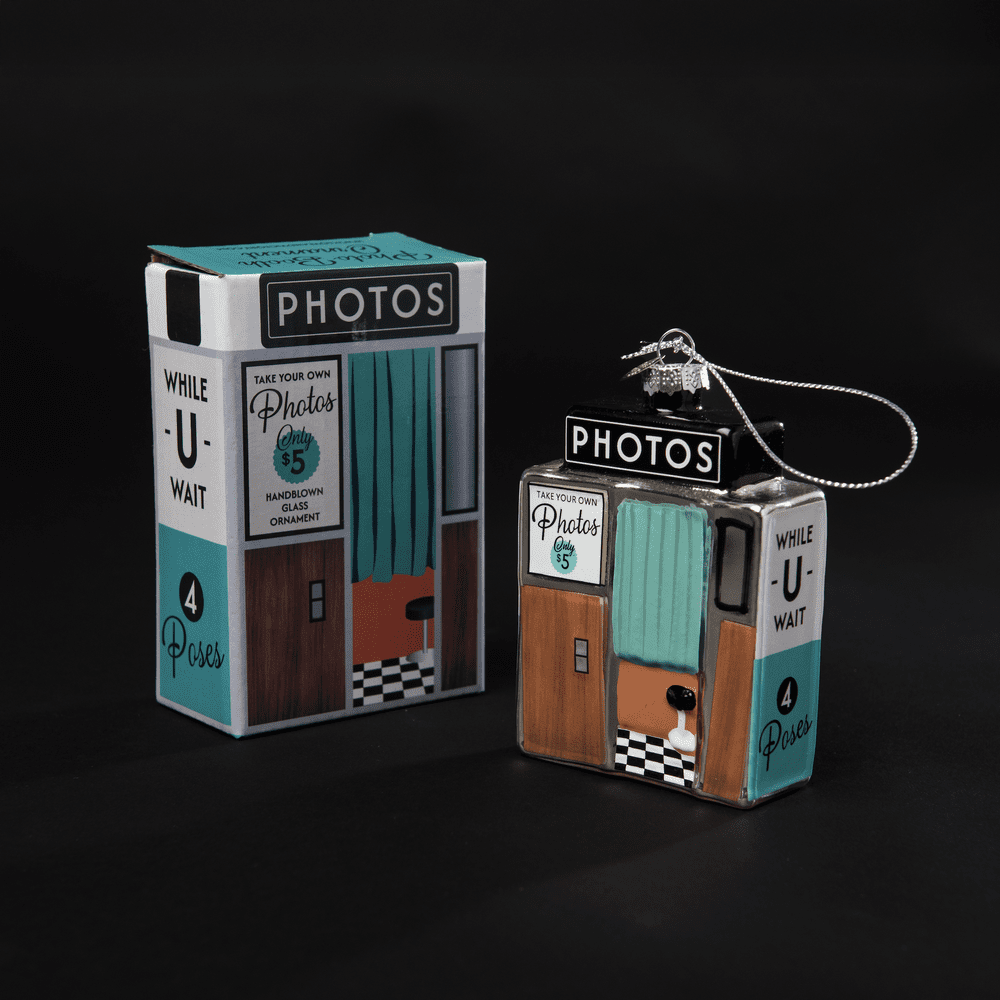 Retro Photo Booth Glass Christmas Tree Ornament