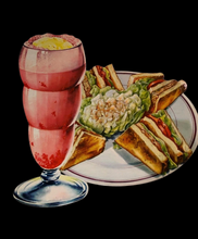 Load image into Gallery viewer, 1950’s Diecut Sandwich &amp; Milkshake Cardboard Diner Sign