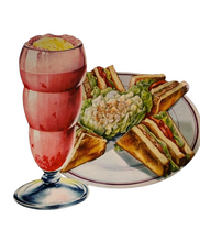 Load image into Gallery viewer, 1950’s Diecut Sandwich &amp; Milkshake Cardboard Diner Sign