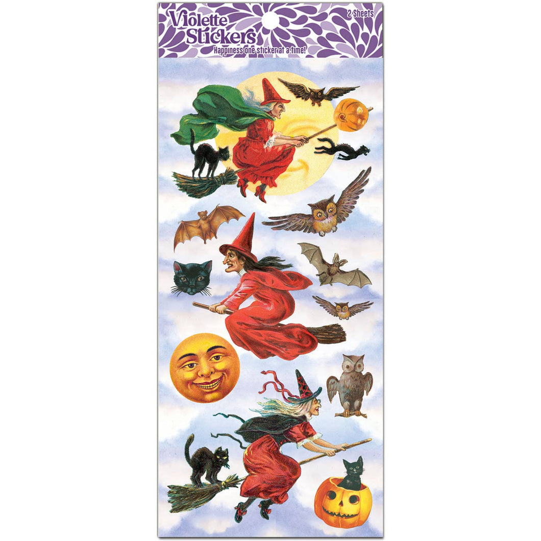 Vintage Look Flying Witch Sticker Pack
