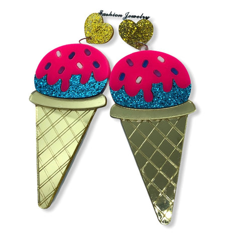 Ice Cream Cone Acrylic Drop Earrings