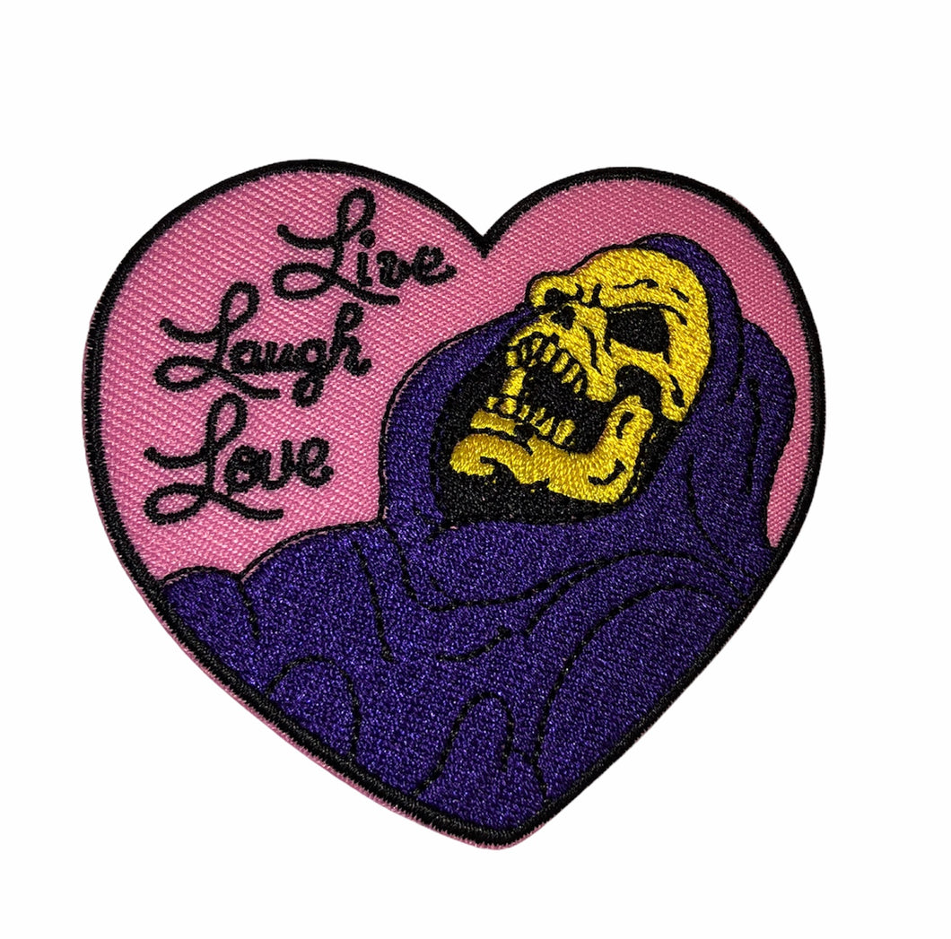 Live Laugh Love Skeletor Iron On Patch