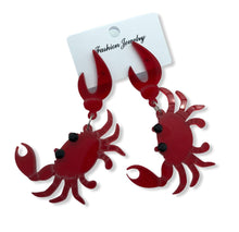 Load image into Gallery viewer, Fun Red Crab Drop Earrings