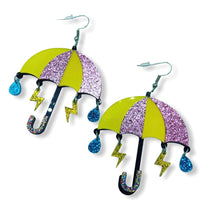 Load image into Gallery viewer, Fun Umbrella with Raindrops Dangle Earrings