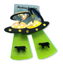 Load image into Gallery viewer, UFO Beaming Up Cow Laser Cut Earrings