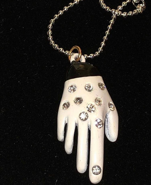 Michael Jackson Rhinestone Glove Metal Pendant Necklace 