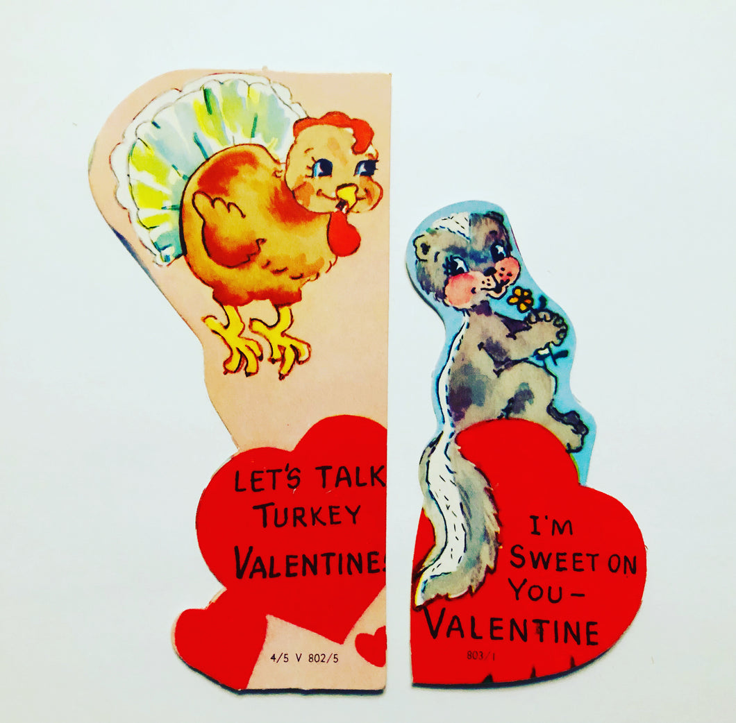 1950’s Unused Childrens Valentines Cards Turkey/Skunk