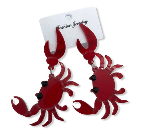 Fun Red Crab Drop Earrings