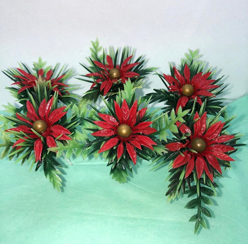 6 pcs Plastic Christmas Poinsettia Gold Ball Cake Picks