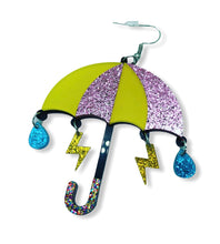 Load image into Gallery viewer, Fun Umbrella with Raindrops Dangle Earrings